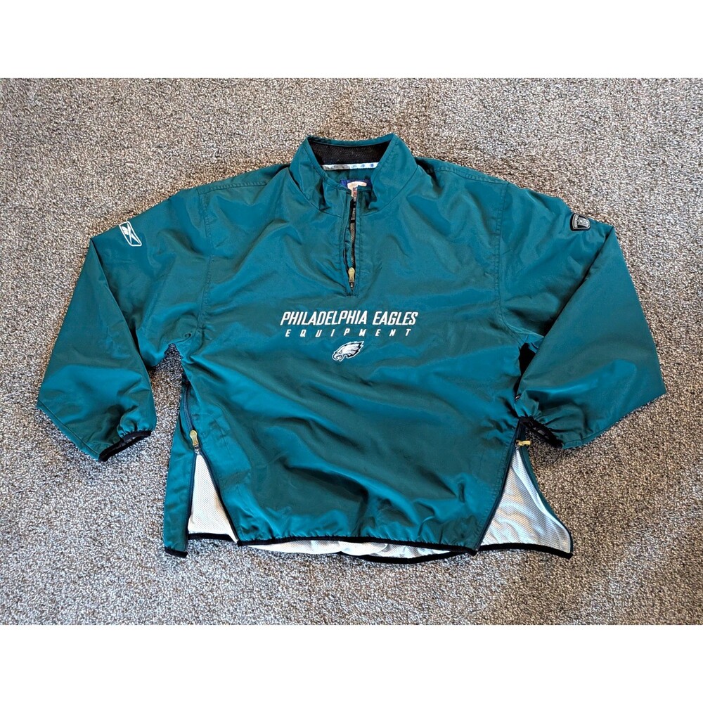 VERY RARE 90s Philadelphia Eagles NFL Green Pullover Windbreaker Jacket